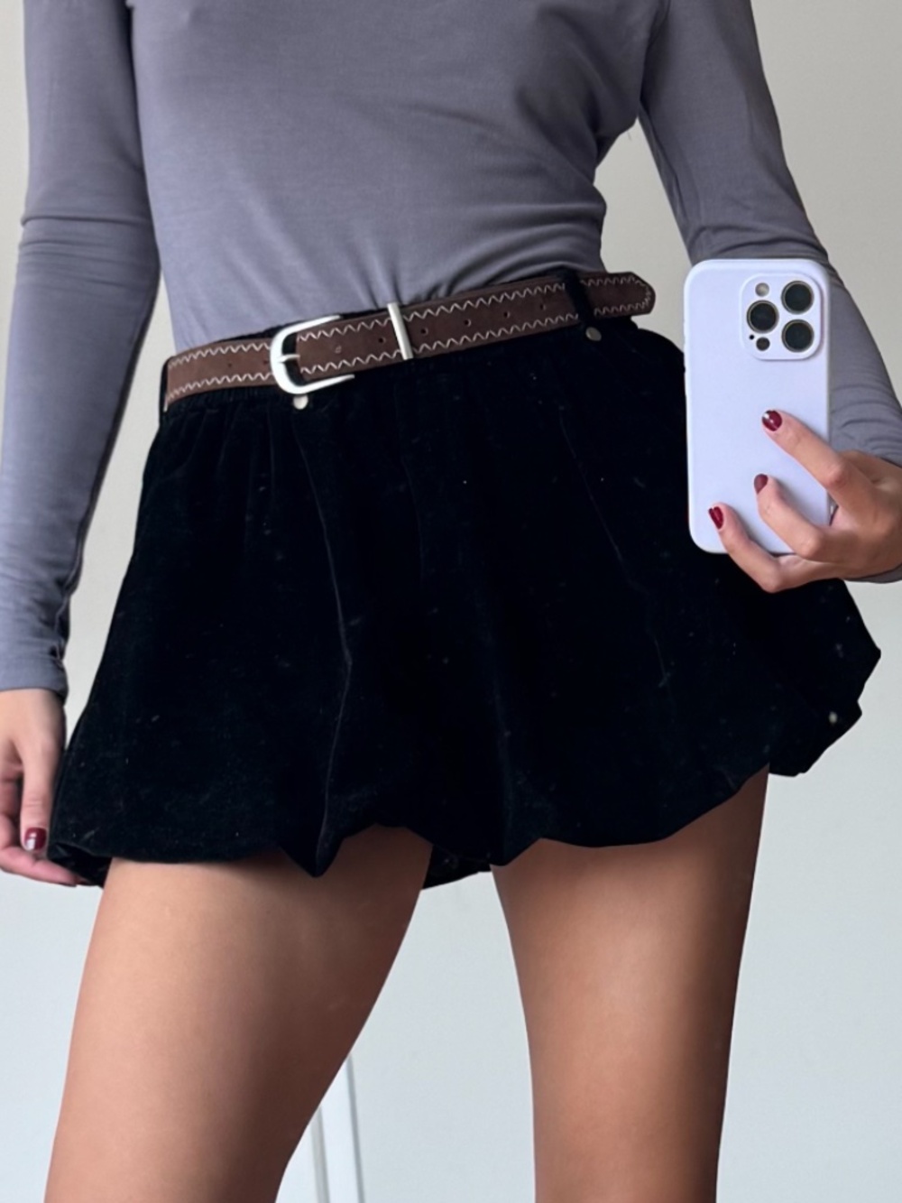 Pinkyotto Black Velvet Skort Shorts Size M with Brown Suede Belt Included